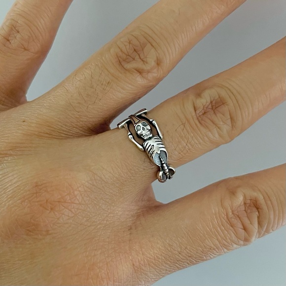 Sterling silver skeleton with cross ring, skeleton ring, cross ring, skeleton - Picture 9 of 11